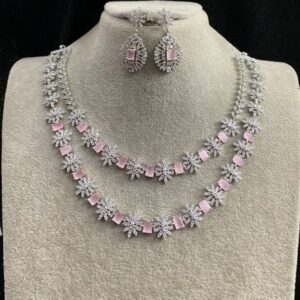 Royal 2-Layer Pastel Pink Crystal Snowflake Choker Set with Matching Statement Earrings