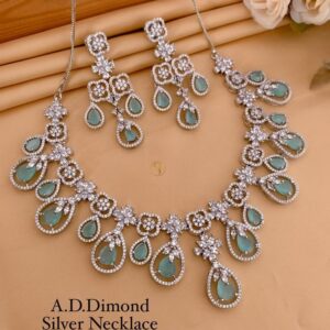 Elegant Silver-Plated Choker Set with Mint Green Chandelier Teardrop Drops