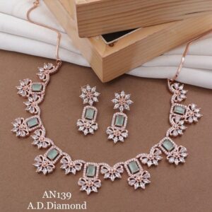 Elegant Rose Gold-Plated Mint Green Cushion Cut Choker Set with Drop Earrings