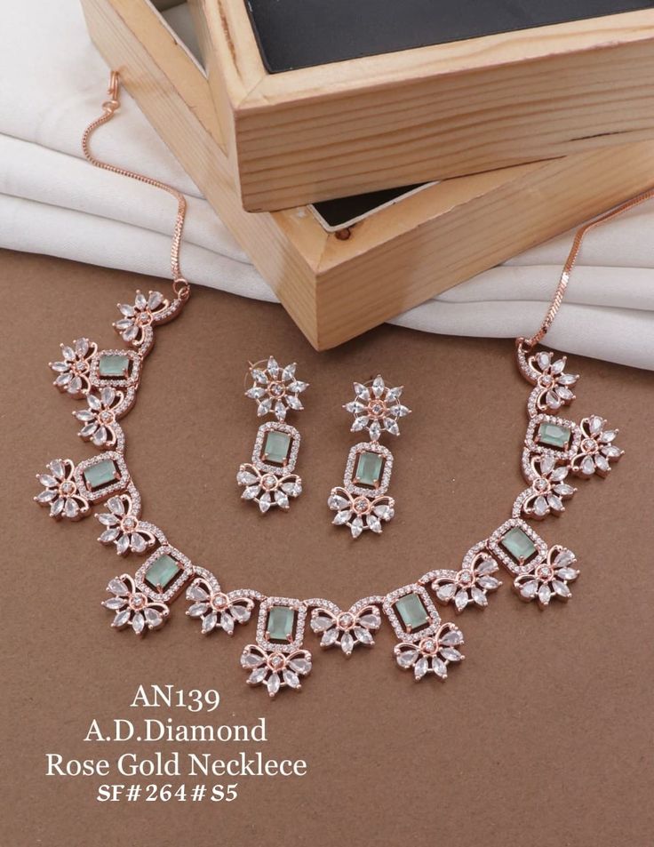 Elegant Rose Gold-Plated Mint Green Cushion Cut Choker Set with Drop Earrings