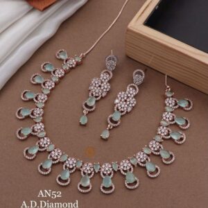 Elegant Rose Gold-Plated Teardrop Mint Green Choker Set with Long Drop Earrings