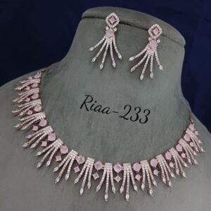 Elegant Rose Finish American Diamond Fringe Choker and Matching Earrings Set