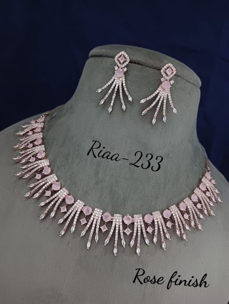 Elegant Rose Finish American Diamond Fringe Choker and Matching Earrings Set