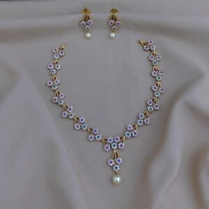 Elegant Pastel Floral Matte Gold Jewelry Set for Women and Girls