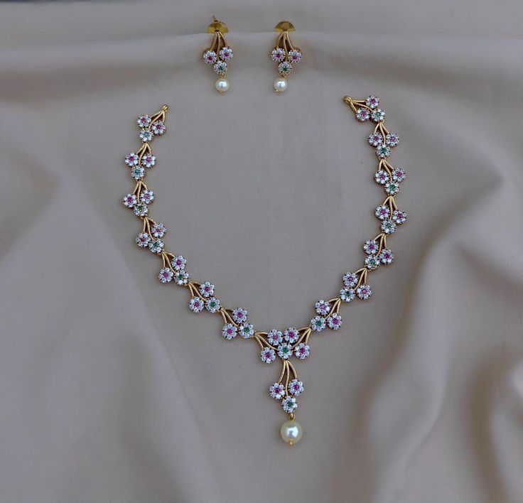 Elegant Pastel Floral Matte Gold Jewelry Set for Women and Girls