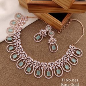 Elegant Rose Gold-Plated Mint Green Cushion Cut Halo Choker Set with Drop Earrings